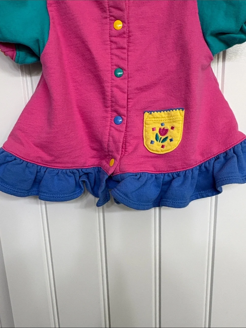 Vintage Gymboree Bright Colorblock Ruffle Dress - Pink, Teal, Blue & Yellow